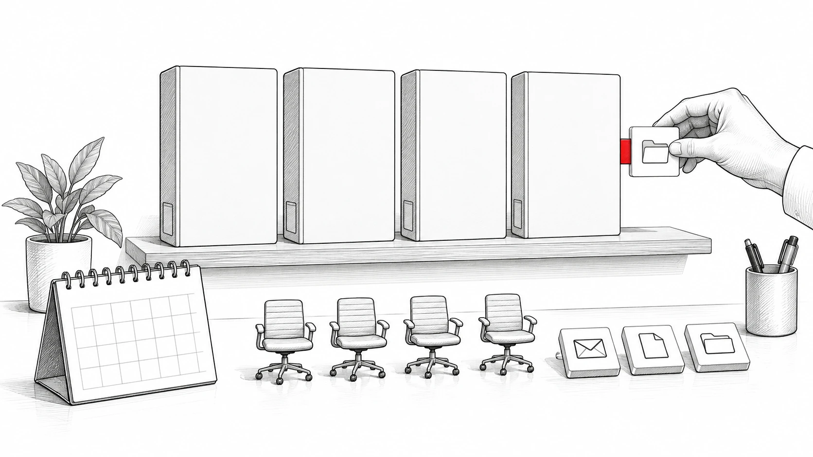 Plan folders, seat tokens, a calendar and modular feature tiles illustrate a team's CRM budget.
